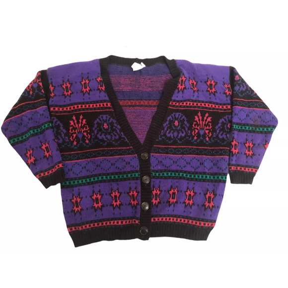 Cuddle Knit Womens Fair Isle Cardigan Sweater Button Front Knit USA Made Medium - Picture 1 of 7
